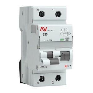Дифавтомат EKF AVERES DVA-6 C25А 1P+N 30мА тип AC однофазный электромеханический 6кА (дифференциальный автомат, АВДТ)