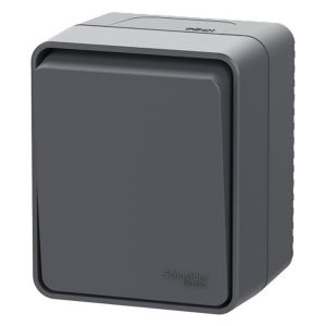 Одноклавишный кнопочный выключатель открытой установки SE AtlasDesign Profi54 10A IP54 антрацит