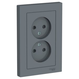 Розетка двойная без заземления со шторками SE AtlasDesign 16А в сборе, грифель