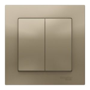 Двухклавишный выключатель SE AtlasDesign 10A в сборе, шампань [уп 10 шт]