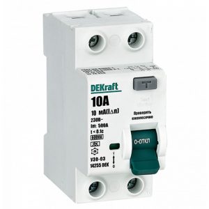 Дифференциальный выключатель DEKraft УЗО-03 2P 10А 10мА тип A 6кА