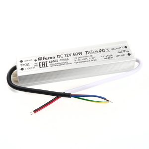Трансформатор Feron LB007 60W 12V IP67 для светодиодной ленты L180x40x22mm
