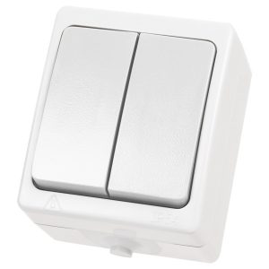 Выключатель двухклавишный открытой установки TDM Вуокса 10А IP54 белый