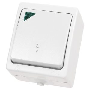Переключатель одноклавишный TDM открытой установки Вуокса с подсветкой 10А IP54 белый