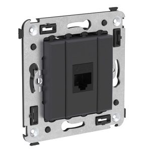 Компьютерная розетка RJ-45 в стену DKC Avanti кат.5e одинарная без шторки, черный матовый