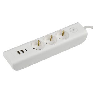 Удлинитель ИЭК Modern У03В 3 розетки 2P+E шторки выключатель кабель 2м 3х1мм2 16А/250В USBх3 белый