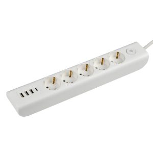 Удлинитель ИЭК Modern У03В 5 розеток 2P+E шторки выключатель кабель 2м 3х1 мм2 16А/250В USBх4 белый