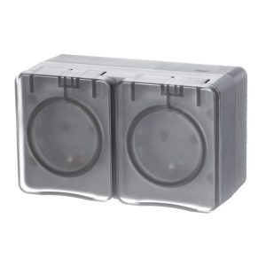 Двойная розетка SE AtlasDesign 2П+3 со шторками открытой установки Profi54 16А 250В IP54 серый