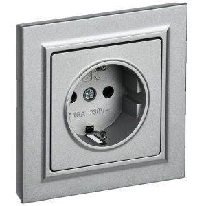 Розетка ИЭК BRITE 2P+E Schuko со шторками 16А в сборе алюминий (РСР14-1-0-БрА)