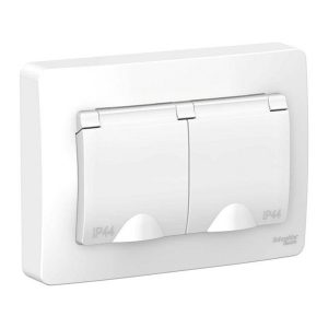 Розетка IP44 SE Blanca двойная с заземлением 2x2Р+Е со шторками и крышками 16А, 250В с/у белый