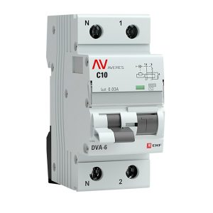 Дифавтомат EKF AVERES DVA-6 C10А 1P+N 30мА тип AC однофазный электромеханический 6кА (дифференциальный автомат, АВДТ)