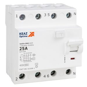УЗО КЭАЗ OptiDin DM63-4225-AC-4,5-УХЛ4 4Р 25А 30мА тип AC 4,5кА (ВДТ)
