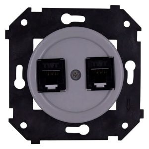 Механизм с накладкой розетки 2хRJ45 кат.5е Bironi Шедель с шурупом, пластик титан