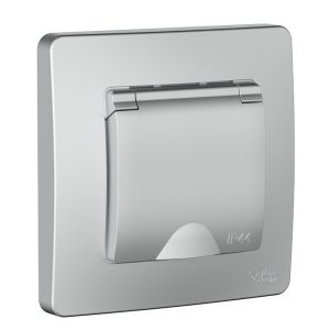 Розетка IP44 SE Blanca с заземлением 2Р+Е со шторками и крышкой 16А, 250В с/у алюминий