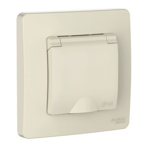 Розетка IP44 SE Blanca с заземлением 2Р+Е со шторками и крышкой 16А, 250В с/у молочный
