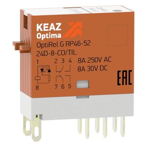 Реле промежуточное КЭАЗ OptiRel G RP46-52-24D-8-CO-S/TIL 2НО/НЗ 8А 24DC AgSnO2 тест, индикатор, LED