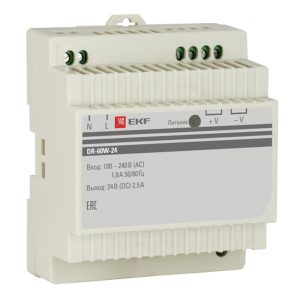 Блок питания EKF PROxima DR-60W-24 60Вт вход 100-240В АС стабилизированный выход 24В DC