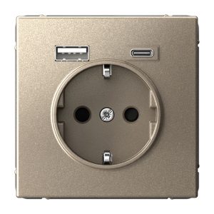 Зарядка USB с розеткой 2P+E SE ArtGallery тип-А и тип-C 5В/2,4А/3,0А, 2х5В/1,5 шампань