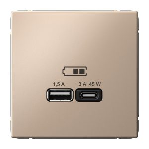Зарядка USB SE ArtGallery тип-А и тип-C 45Вт QC PD песочный