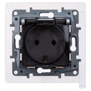 Розетка Legrand Etika IP44 с заземлением со шторками с защитной крышкой винтовые зажимы антрацит