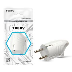Вилка угловая с заземлением Tokov Electric TKL-PLUZR-C01 16А 250В с кольцом (ушком) белый