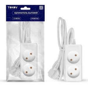 Удлинитель Tokov Electric 2х2P 10А без заземления 1.5м 2х0.75мм2 белый