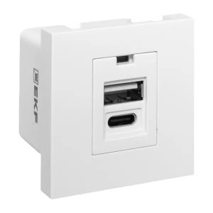 Розетка EKF USB A+C, 2.1А, 2 гнезда, без индикатора, белая