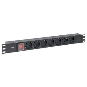 Блок розеток EKF PDU Teracom PRO 19 1U 10А/250В 7 розеток EKF Schuko выключатель без кабеля черный