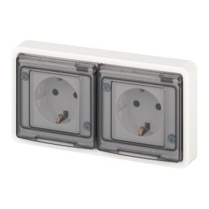Розетка 2-я скрытой установки ЭРА Эксперт 11-2523-01 2х2P+E г-я 16А IP55 белый