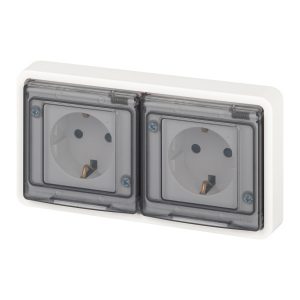 Розетка 2-я скрытой установки ЭРА Эксперт 11-2524-01 2х2P+E 16А шторки г-я IP55 белый