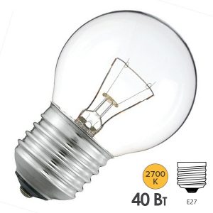 Лампа накаливания шарик Foton 40W 230V E27 390lm прозрачная (ДШ230-40-1) d36x97mm
