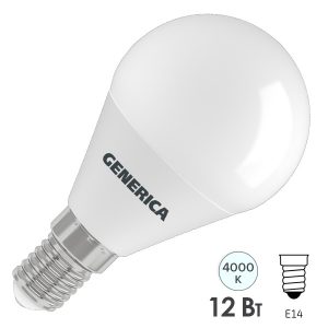 Лампа светодиодная шарик Generica (ИЭК) LED G45 12Вт 220В 4000K E14 холодный свет