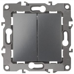 Переключатель двойной промежуточный ЭРА 10АХ-250В IP20 12, графит 12-1112-12