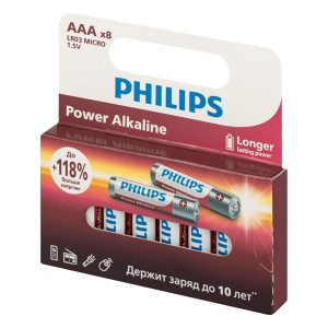 Батарейка Philips AAA LR03 алкалиновая 1,5V LR03P8W/51 Power (упаковка 8 шт) 14895229149356