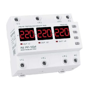 Реле переключения фаз Rostokelectro RE PF-40A (max 50A) на DIN-рейку