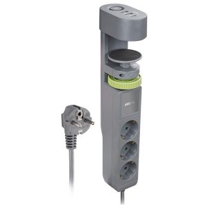 Удлинитель на струбцине JazzWay ETD-03U-150-gy 3х2Р+Е 1,5м 3х1 мм2 16А 3USB(2А+1С) выключатель серый
