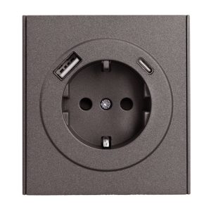 Розетка с заземлением Kranz Miele Strong 16А со шторками и USB A+С 5В/3А с рамкой графит