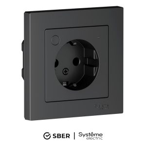 Умная розетка AtlasDesign Sber & Systeme Electric 2P+E 16А шторки Zigbee L+N, карбон