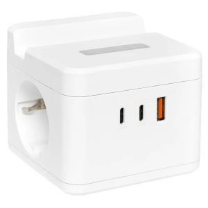 Удлинитель EKF Куб, 2х2Р+Е шторки, 3USB 3А быстрая зарядка подставка ночник, кабель 1,3м 1мм2 PROxim