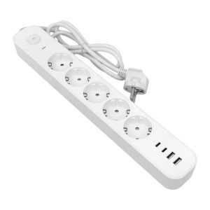 Удлинитель EKF 5х2Р+Е шторки 2USB 2,4А+2Туре-С 3А выключатель, кабель 5м 1,5мм2