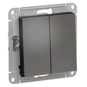 Двухклавишный переключатель SE AtlasDesign 10A быстрозажимные клеммы, сталь [уп 5 шт]