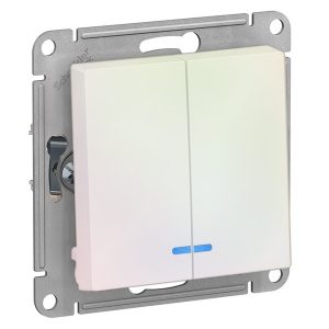Двухклавишный выключатель с подсветкой SE AtlasDesign 10A быстрозажимные клеммы, жемчуг [уп 10 шт]