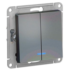 Двухклавишный выключатель с подсветкой SE AtlasDesign 10A быстрозажимные клеммы, грифель [уп 10 шт]