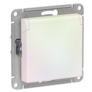 Розетка с заземл со шторк с крышкой SE AtlasDesign 16А IP20 быстрозажимные клеммы, жемчуг [уп 10 шт]