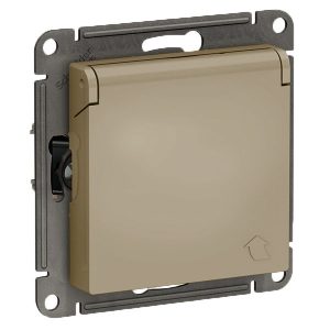 Розетка с заземл со шторк с крышкой SE AtlasDesign 16А IP20 быстрозажимные клемм, шампань [уп 10 шт]