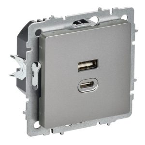 Зарядка высокоскоростная ИЭК BRITE USB A+C 45Вт сталь (РЮ11-2-БрС)
