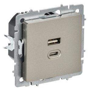 Зарядка высокоскоростная ИЭК BRITE USB A+C 45Вт шампань (РЮ11-2-БрШ)