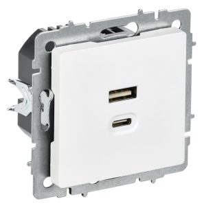 Зарядка высокоскоростная ИЭК BRITE USB A+C 45Вт арктический белый (РЮ11-2-БрАБ)