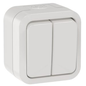 Выключатель 2-клавишный ИЭК TORS TS305 10А IP55 серо-белый
