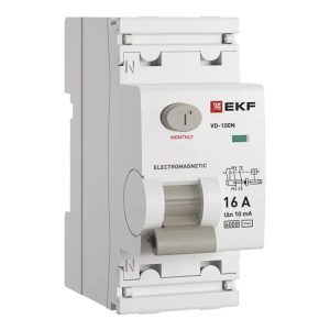 УЗО EKF PROxima ВД-100N 2П 16А 10мА тип AC 6кА (электромеханическое) (ВДТ)